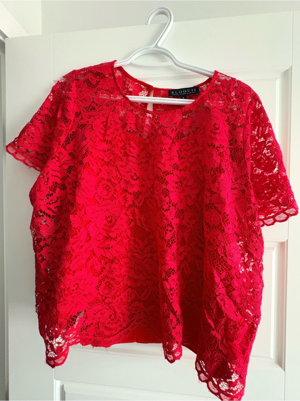 Eloquii Vibrant Red Floral Lace Short Sleeve Top